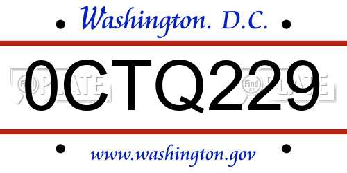 0CTQ229 District Of Columbia License Plate