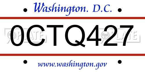 0CTQ427 District Of Columbia License Plate