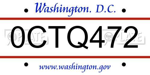 0CTQ472 District Of Columbia License Plate