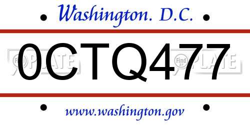 0CTQ477 District Of Columbia License Plate