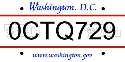 0CTQ729 District Of Columbia License Plate