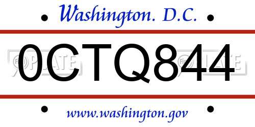 0CTQ844 District Of Columbia License Plate