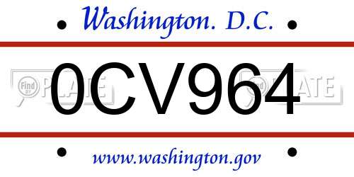0CV964 District Of Columbia License Plate