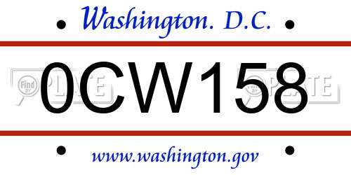 0CW158 District Of Columbia License Plate