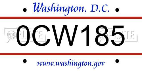 0CW185 District Of Columbia License Plate