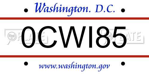 0CWI85 District Of Columbia License Plate