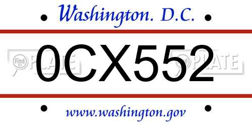 0CX552 District Of Columbia License Plate