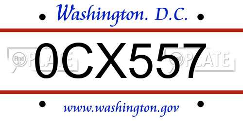 0CX557 District Of Columbia License Plate