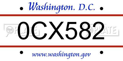 0CX582 District Of Columbia License Plate