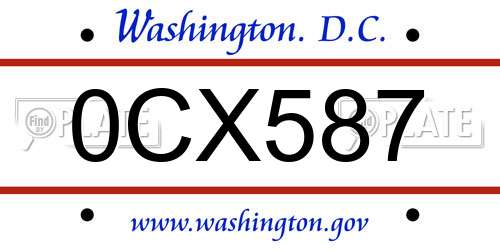 0CX587 District Of Columbia License Plate