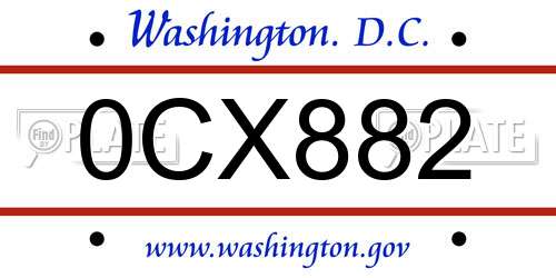 0CX882 District Of Columbia License Plate