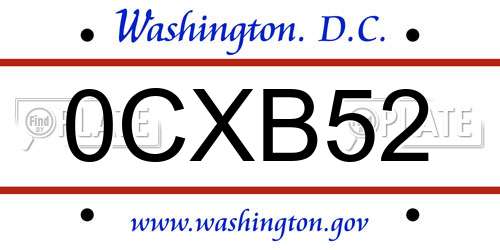 0CXB52 District Of Columbia License Plate