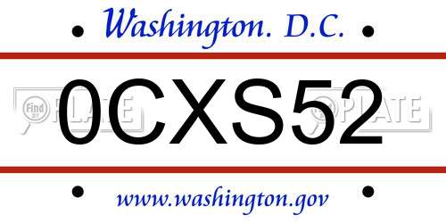 0CXS52 District Of Columbia License Plate