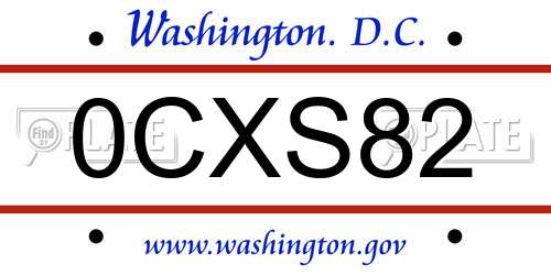 0CXS82 District Of Columbia License Plate