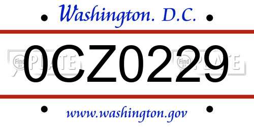 0CZ0229 District Of Columbia License Plate