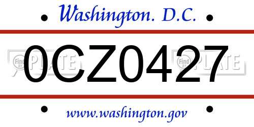 0CZ0427 District Of Columbia License Plate