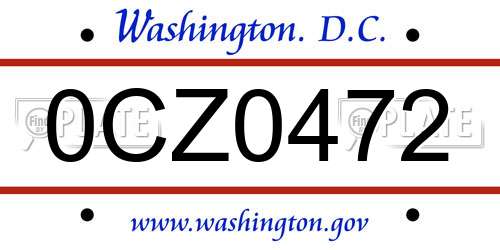 0CZ0472 District Of Columbia License Plate