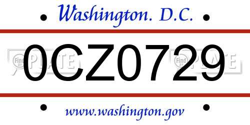 0CZ0729 District Of Columbia License Plate