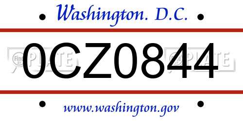 0CZ0844 District Of Columbia License Plate