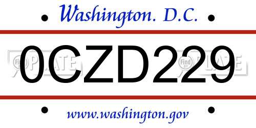 0CZD229 District Of Columbia License Plate