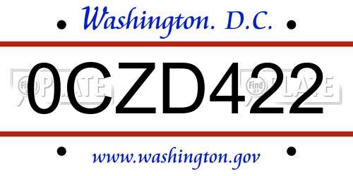 0CZD422 District Of Columbia License Plate