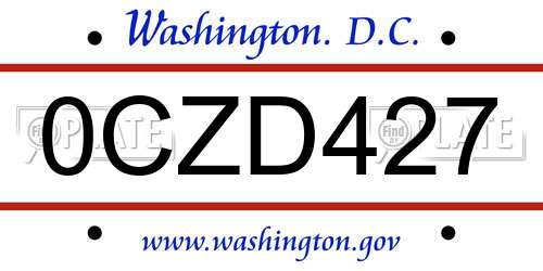 0CZD427 District Of Columbia License Plate
