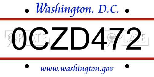 0CZD472 District Of Columbia License Plate