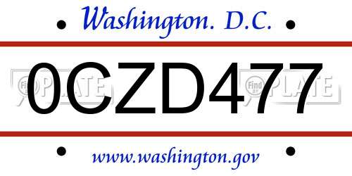 0CZD477 District Of Columbia License Plate