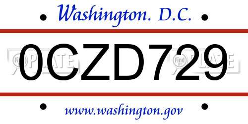 0CZD729 District Of Columbia License Plate