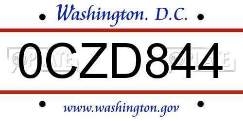0CZD844 District Of Columbia License Plate
