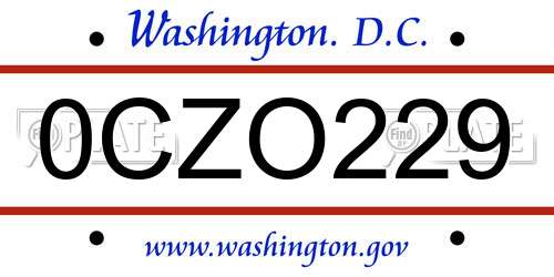 0CZO229 District Of Columbia License Plate