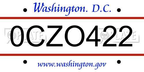 0CZO422 District Of Columbia License Plate