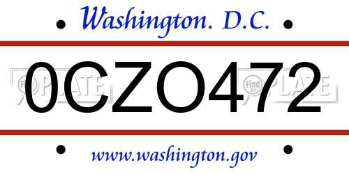 0CZO472 District Of Columbia License Plate