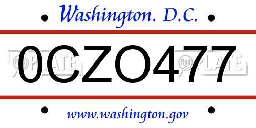 0CZO477 District Of Columbia License Plate