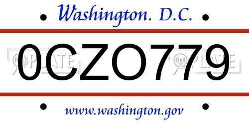 0CZO779 District Of Columbia License Plate