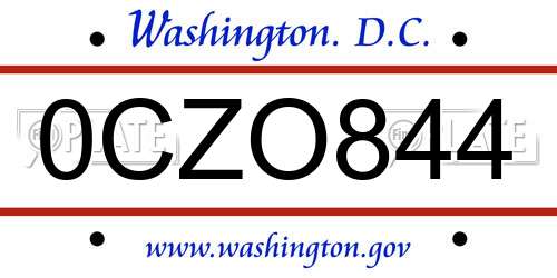 0CZO844 District Of Columbia License Plate