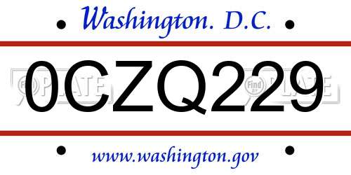 0CZQ229 District Of Columbia License Plate