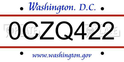 0CZQ422 District Of Columbia License Plate