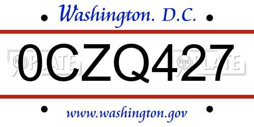 0CZQ427 District Of Columbia License Plate
