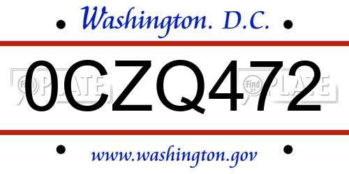 0CZQ472 District Of Columbia License Plate