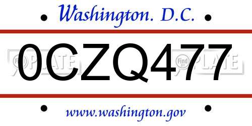 0CZQ477 District Of Columbia License Plate