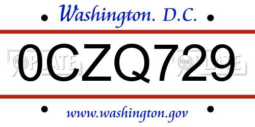 0CZQ729 District Of Columbia License Plate