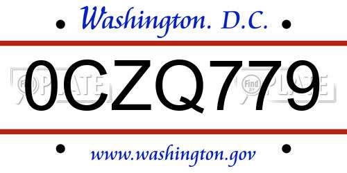 0CZQ779 District Of Columbia License Plate