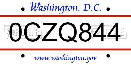 0CZQ844 District Of Columbia License Plate