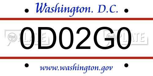 0D02G0 District Of Columbia License Plate