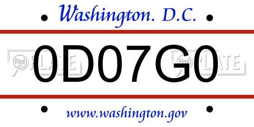 0D07G0 District Of Columbia License Plate