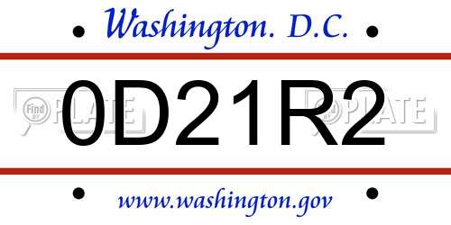 0D21R2 District Of Columbia License Plate
