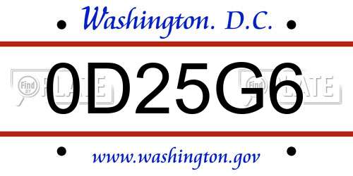 0D25G6 District Of Columbia License Plate