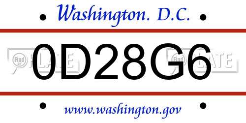 0D28G6 District Of Columbia License Plate