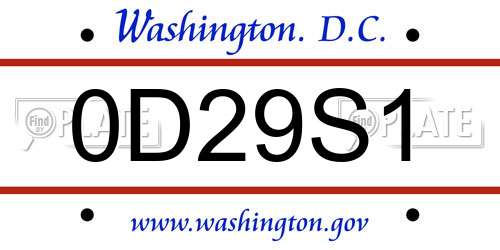 0D29S1 District Of Columbia License Plate